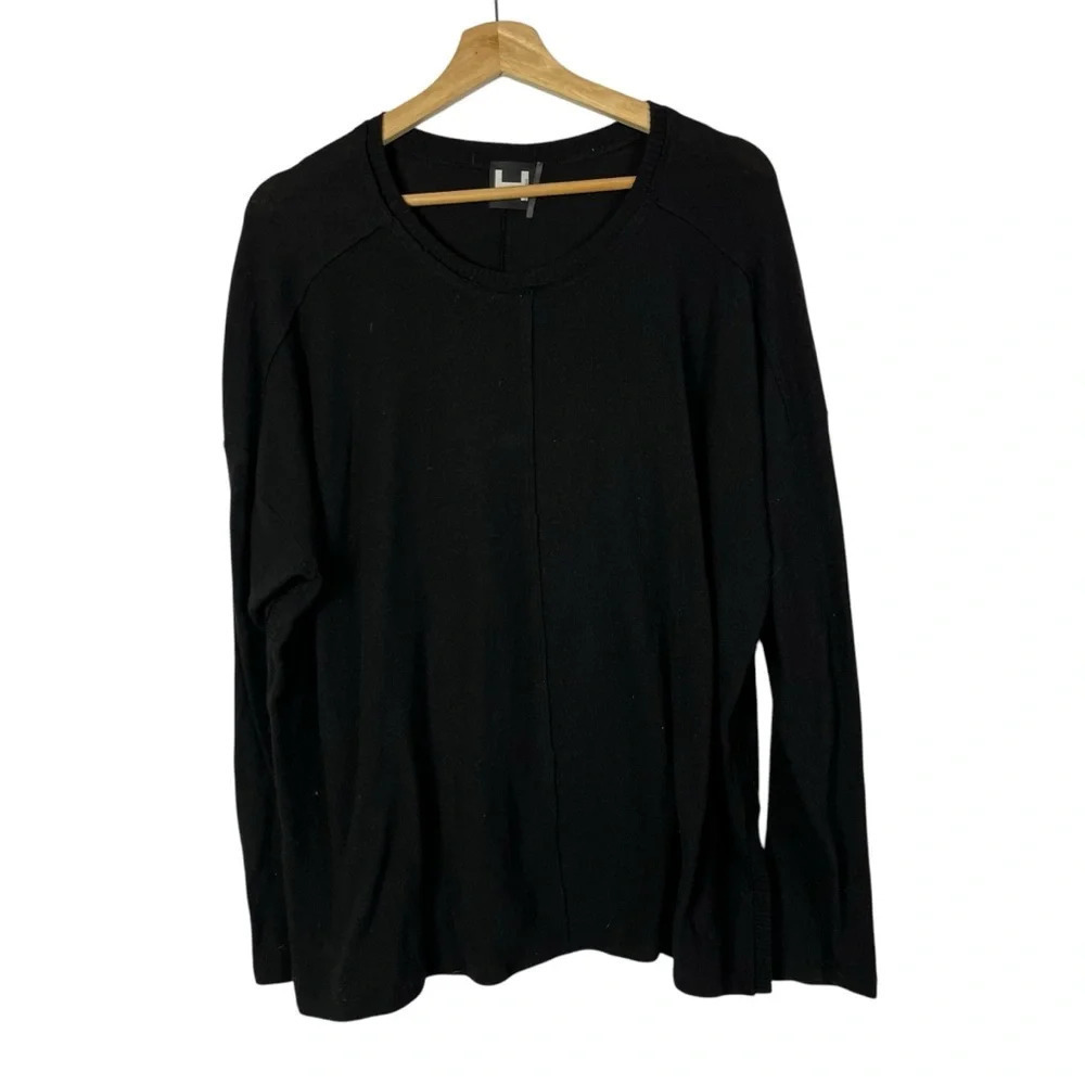 H by Bordeaux Black Knit Tunic Length Long Sleeve Top M
